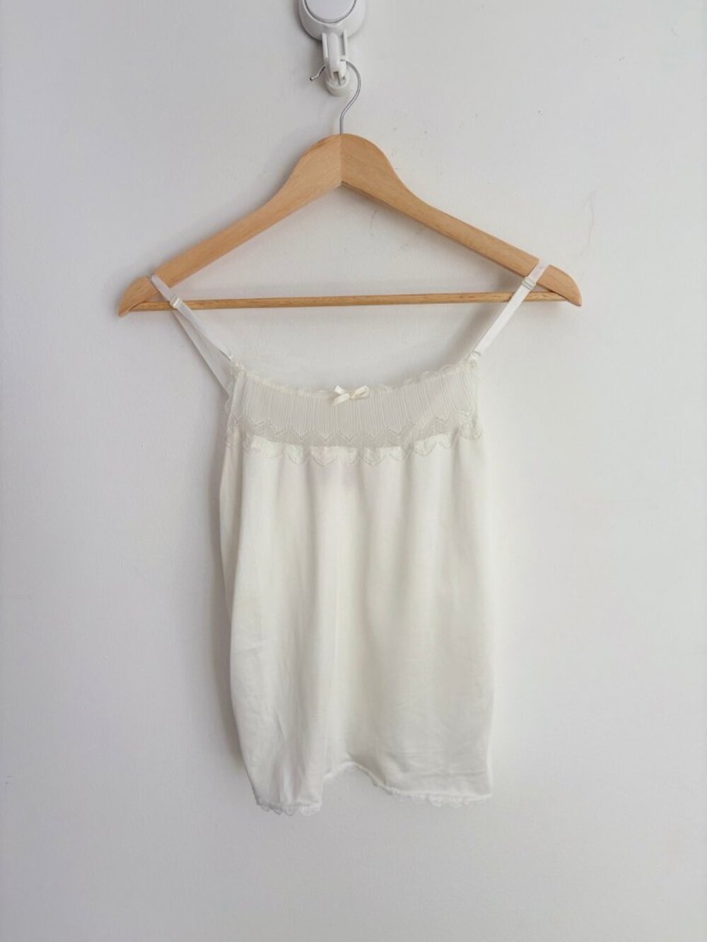 Vintage La Loire Dainty Cream Pleated Lace Bow Camisole S